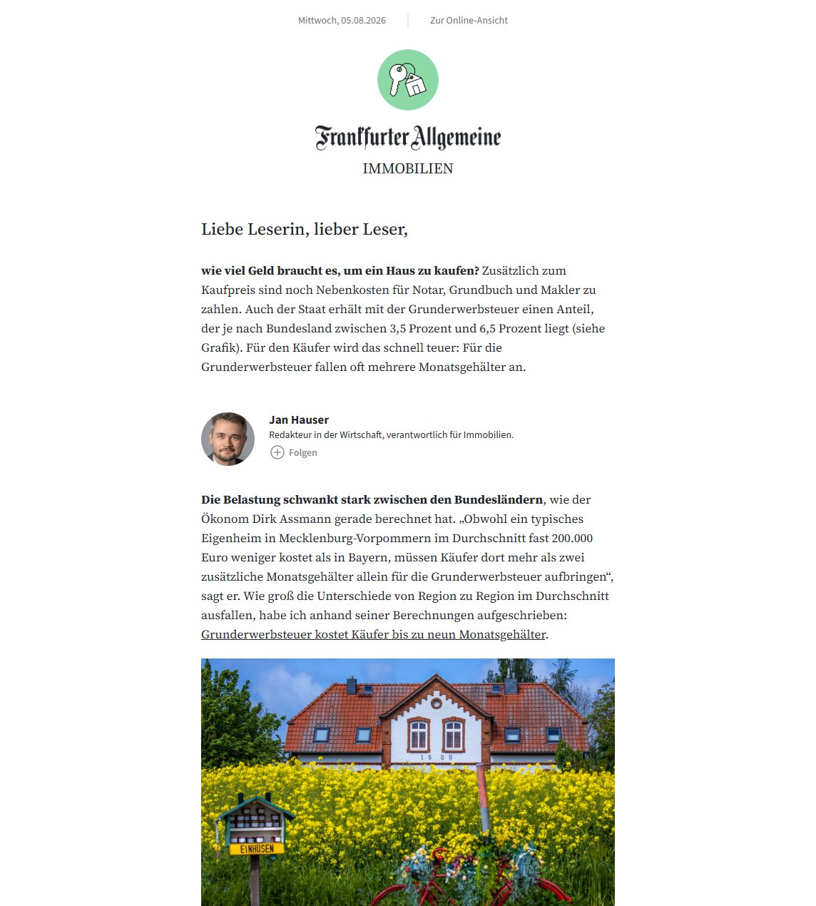Vorschau des Newsletters Immobilien Newsletter